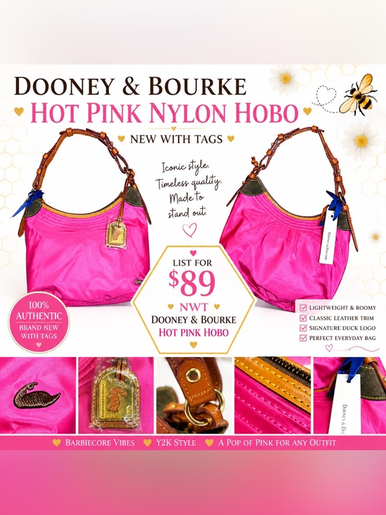 Dooney & Bourke Handbags - Dooney & Bourke Hot Pink Nylon Hobo Shoulder Bag NWT Leather Trim Y2K Barbiecore